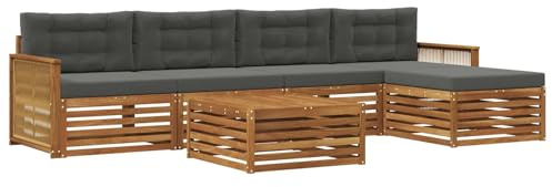 vidaXL Outdoor-Sofagarnitur mit Kissen 6 pcs Natur und Anthrazit, Patio-Sofa, modernes Eckset, wetterfester Gartenlounge, Bequeme Terrassenplätze für entspannte Zeiten