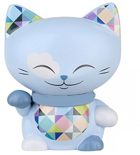 Chat porte bonheur petit modèle 7cm Mani the Lucky Cat bleu ciel collier bleu tendre