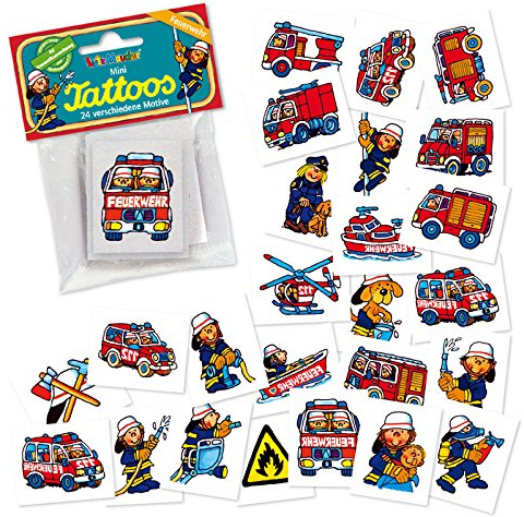 Mauder 24 Mini-Tattoos * Feuerwehr * von Lutz 47301 // Feuerwehrauto Feuerwehrmann Geschenk Tattoo Kindertattoos