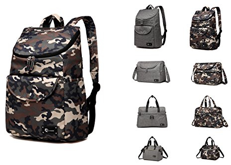 Clamaro 'Baby Explorer' Wickelrucksack groß 18 Liter inkl. Wickelunterlage, 2in1 Rucksack und Wickeltasche in einem, Babytasche innen mit 2 Thermo Fächern und einem Reißverschlussfach - camouflage