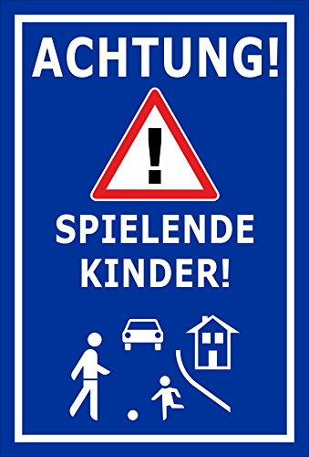Melis-Folienwerkstatt Schild Achtung - Spielende Kinder – 60x40 cm – 3mm Aluverbund – mehrere Größen/Materialien