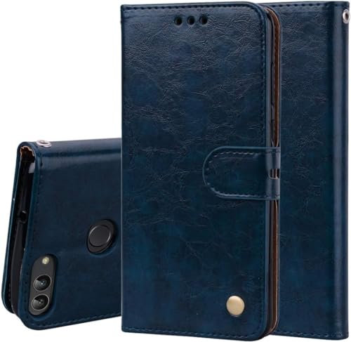 compatibile con HUAWEI P SMART FIG-LX1 FIG-L21 / ENJOY 7S (5.65) Custodia COVER STAND libro GEL silicone TPU MORBIDA protezione portafoglio taschini interno vano card (Blu)