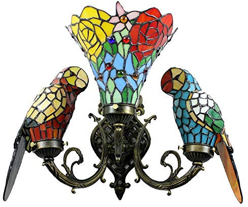 Tiffany Style Wandleuchte 3-Kopf Rose Parrot Wandleuchte Gang Korridor Wandleuchte für Wohnzimmer Farbiges Glas Schlafzimmer Nachttisch