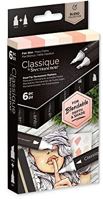 Crafter's Companion Spectrum Noir Classique Blend Twin Tip Blendable Alcohol Based Marker Set with Japanese Nibs - Pack of 6 - Perfect for Colouring, Drawing & Illustration (Fair Skin Pack)