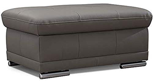 CAVADORE Sitzhocker Aniamo / Gepolsterster Hocker aus Leder, ideal als Fußbank / 100 x 43 x 67 / Echtleder, Grau