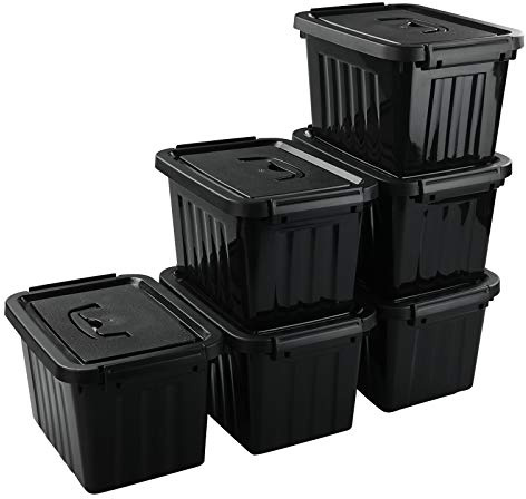 Parlynies Plastic Storage Container Bin with Secure Lid and Latching Buckles, 6 Pack, 7 Qt.