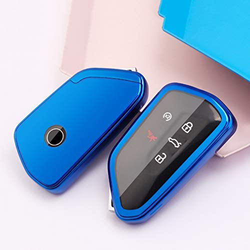 ontto Coque de clé Volkswagen 2020 en TPU souple pour télécommande VW Golf 8 Skoda Octavia 2020, avec porte-clés, bleu