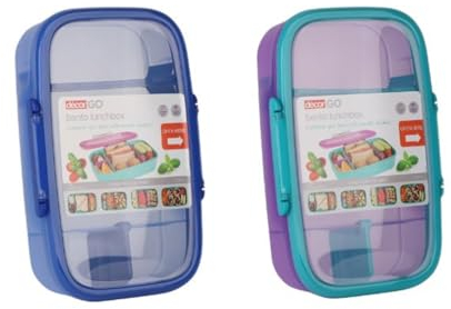 Décor Go Bento Lunch Box | Movable Dividers to Customise Your Lunch | Airtight Seal | 2L Capacity - Assorted Colours