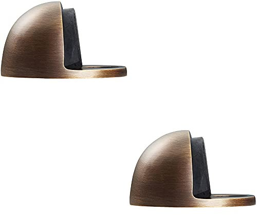 2 PACK | Floor-mounted Oval Doorstop - 44 x 22mm - Antique Brass Half Moon Stopper | Protective Door Buffer - Wall Protection Bumper - Internal Door Accessories