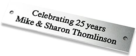 Rectangular satin silver aluminium engraved nameplate, Small 100mm x 20mm. Personalised engraved memorial plaque