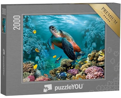 puzzleYOU: Puzzle 2000 Teile „Unterwasserwelt mit Einer eindrucksvollen Schildkröte und Korallen“ – aus der Puzzle-Kollektion Unterwasser