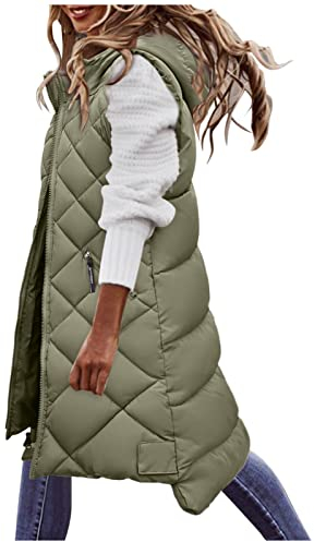 Damen Weste Mit Kapuze - Leichte Steppweste Frauen Winter Weste Warm Puffer Mantel Lang Steppjacke Freizeit Wintermantel Ohne Ärmel Jacke Für Aktivitäten Wandern Büro Home