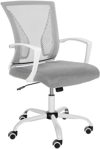 CLP Höhenverstellbarer Bürostuhl Tracy I Ergonomischer Schreibtischstuhl Mit Netzbezug Und Armlehnen und Polsterung, Farbe:hellgrau, Gestell Farbe:weiß