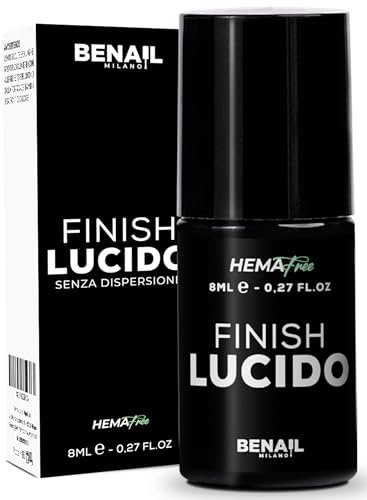 Benail | Top Coat, Finish Gel Unghie, Smalto Gel unghie UV, Top Coat Semipermanente, Acrygel, Finish senza Dispersione, Autolivellante, Extra Lucido, Autolivellante con Antigiallo 8 ml.