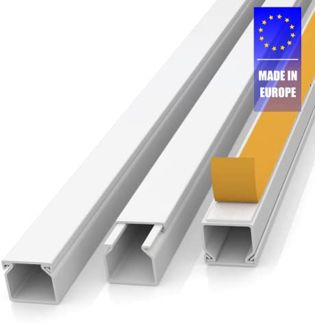 10m (1,2 x 1,2 x 100 cm) Kabelkanal weiß selbstklebend - VDE geprüft - Made in Europe - mit extrastarkem Schaumklebeband zur Montage ohne Bohren