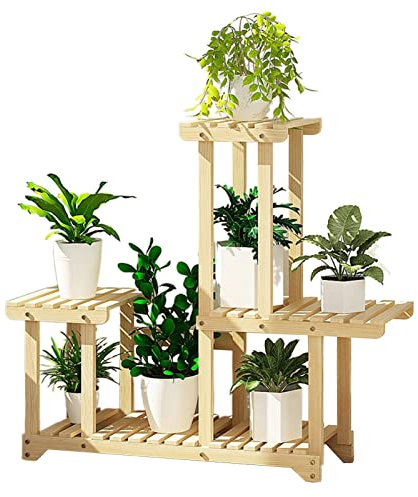 WYFZT Hölzerner hoher Pflanzenständer | Pflanzenregal Blumenständer Blumenregal Blumentreppe Blumenbank Fensterbank für Indoor-Außenbalkongarten, 86 × 25 × 77 cm