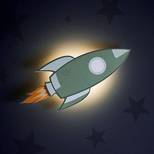 Lights4fun LED Wandleuchte Rakete Fernbedienung Timer batteriebetrieben Innenbereich Kinderzimmerdeko