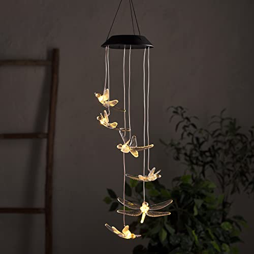 Lights4fun LED Solar Mobile mit Libellen Windspiel Hängeleuchte Solarlampen für Außen Deko Garten