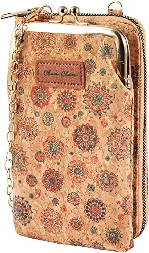 Cham Cham Handy-Mehrzweck-Tasche unter 8 Zoll mit Geldbörse Kork 19 x 11,5 x 4,5 cm Retro Brieftasche 3610004 (mehrfarbig Blumen)