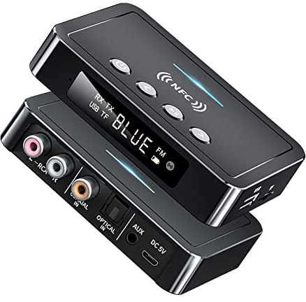 Transmisor Y Receptor Bluetooth 5,0, Adaptador de Audio NFC 3 en 1, AUX/RCA/coaxial/óptico de 3,5mm, para PC, TV, Tableta, Altavoz, Sistema Estéreo Doméstico