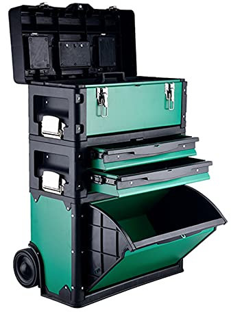 Liudan Werkzeugkasten Stapelbare Toolbox Rolling Mobile Organizer Fall mit Teleskop □ Griffgriff aufrechter Wagen mit Rädern und Schubladen Werkzeugschränke Werkzeugkoffer (Color : Dark Green)