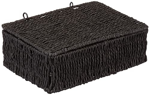 Woodluv Storage Boxes with lid, Storage Baskets Woven storage baskets for shelves, Hamper Basket, Black, Small