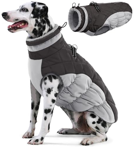 AOFITEE Extra Großer Hundemantel, Warme Wasserdichter & Winddichter Hundejacke mit Bauchschutz, Rollkragen Reflektierende Hund Wintermäntel, Outdoor Fleece Hundebekleidung für Windhund, 3XL Grau
