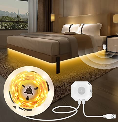 MATICOD Motion Sensor Lights Indoor LED Wardrobe Lights Motion Sensor Led Strip Light, Plug-in USB Warm White Under Cabinet Kitchen Lights, Stair Lights, Night Lights, Closet Light, 3m NO APP