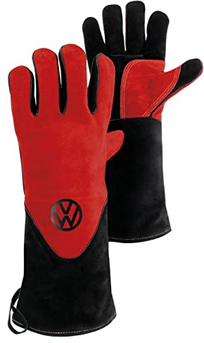 BRISA VW Collection - Volkswagen Grillhandschuhe-Ofen-Back-BBQ-Handschuhe, Schweißhandschuhe Hitzebeständig T1 Bus (Rot & Schwarz)