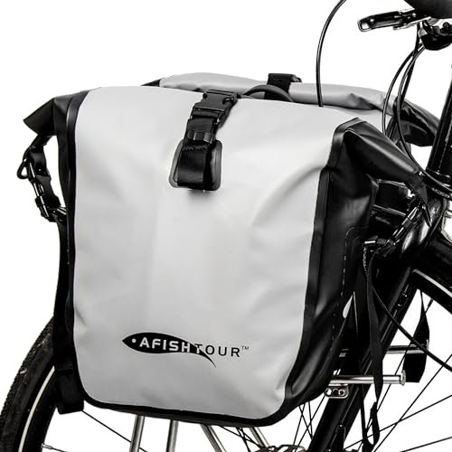 AFISHTOUR 15L wasserdichte Fahrradtasche – Satteltasche für Gepäckträger, Fahrrad-Rucksack für Laptop & Einkäufe (Grau, 1 Stück)