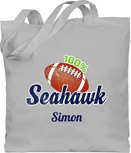 Baumwolltasche - Geschenke - American Football Geschenk 100% Seahawk mit Name personalisiert Superbowl - Unisize - Hellgrau
