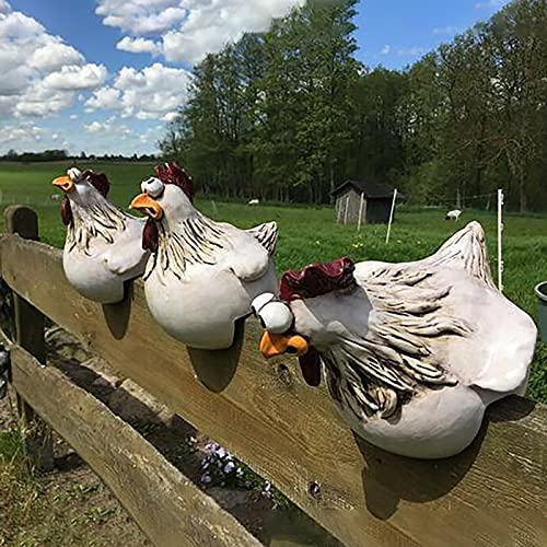 3 Stück Huhn Gartendeko Tierfigur Gartenstecker Huhn Deko Hühner Figuren Garten Huhn Handarbeit Ornament Tiere Gartenstatue Dekorative Henne Huhn Gartenfigur Harz Statue für Bauernhof Balkon Deko