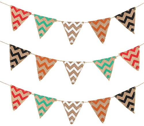 jijAcraft Leinen Wimpel Girlande, 2,8M Hessischen Wimpelkette Kinderzimmer, Jute Wimpelkette Outdoor mit 16 STK Farbenfroh Wimpeln für Babyzimmer Kindergeburtstagsfeier