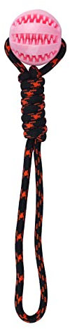 HENBRANDT Pink Dog Ball on Rope 34cm Durable Rubber Ball with Rope Handle for Interactive Dog Training and Exercise Chew Toy Fetch Catch Throw Tug of War Dog Toys and Accessories