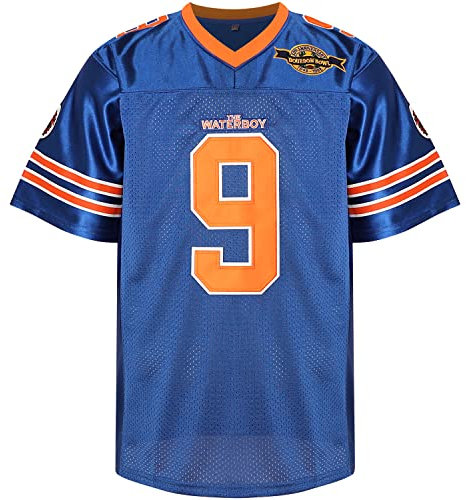 Phoneutrix Bobby Boucher #9 The Waterboy Adam Sandler Movie Mud Dogs Bourbon Bowl Fußball Trikot, Blau, L