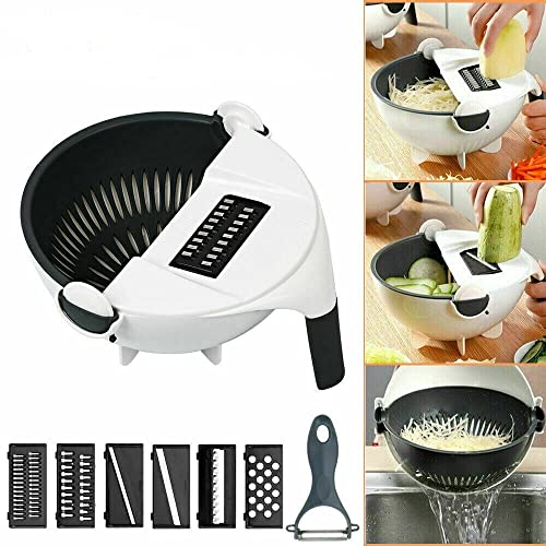 9 IN 1 Multifunction Vegetable Cutter Drier Slicer Grater Rotated Vegetable Fruit Fruit Shredder Grater With Kitchen Drain Basket