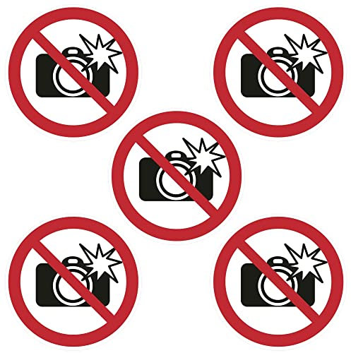 Kleberio® Selbstklebende Aufkleber - Blitzlicht verboten - 10 cm 5 Stück wetterfest Piktogramm Schutz von Bildern & Ausstellungsstücken Sicherheits Aufkleber Hinweis Schild