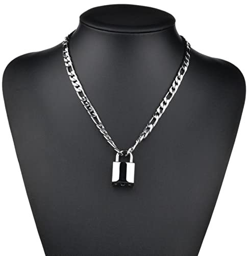 CABULE Collana a catena color oro argento con doppia chiusura alla moda Collana da uomo con lucchetto a catena punk con ciondolo a forma di lucchetto Gioielli da donna-45cm
