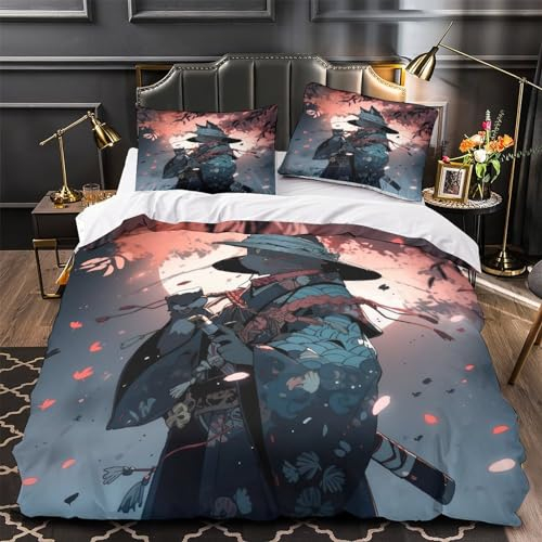 SnOwky Bettbezug Einzel-Mikrofaser-Bettwäsche-Set, 3D- Cat Warrior Bettbezug Und Kissenbezug Mit Reißverschluss, Weicher Winter-Bettbezug Für Männer, Frauen, Kinder