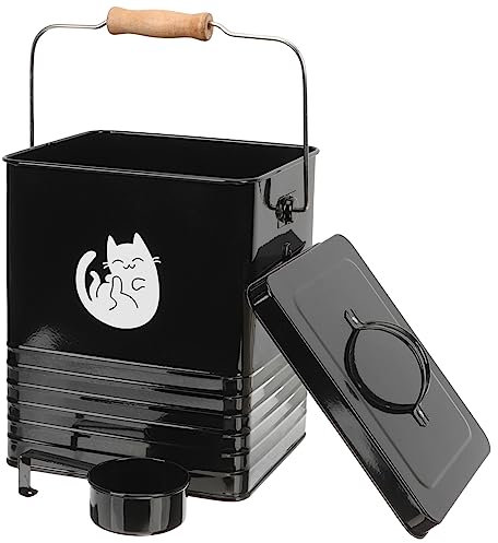 minkissy Sealed PET Food Storage Tin with Scoop Metal Cat Dog Feed Container Bin for Dry Food and Snacks Black