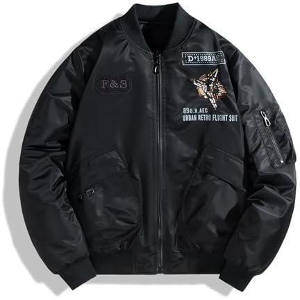 ZADIKO Fliegerjacke Herren Casual Einfarbig Pilotenjacke Herren Sport Reißverschlussleiste Winterjacke Herren Einfachheit Jacke Klassisch Herren J-Black4 4XL
