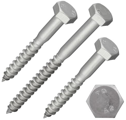 Tornillos hexagonales para madera según la norma DIN 571, acero inoxidable A2/V2A, tornillos para llave, tornillo vienés, tornillo para construcción de madera, rosca parcial (8 x 60 mm, 10 unidades)