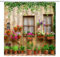 AEMBEE Italienischer Duschvorhang, europäischer Garten, Straße, Blumenpflanze, Natur, Vintage, Stoff, dekorative Badezimmervorhänge mit Haken, Orange / Weiß