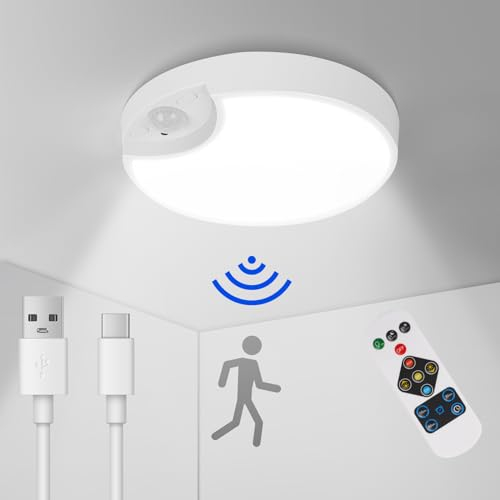 HOTUT LED Deckenleuchte Flach,Rund Badezimmer Lampe mit Fernbedienung,Bewegungssensor,Dimmbar,drei Farbtemperaturen, Timing-Design,19cm Modern Panel Lampe für Bad,Schlafzimmer,Keller,Balkon