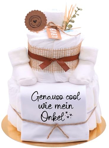 Trend Mama® | Sprüche Windeltorte Babybody Neutral Unisex | Baby Body und Kuschelsocken | Babygeschenk zur Geburt (MOTIV | Genauso cool wie mein Onkel, BABYBODY | 62)