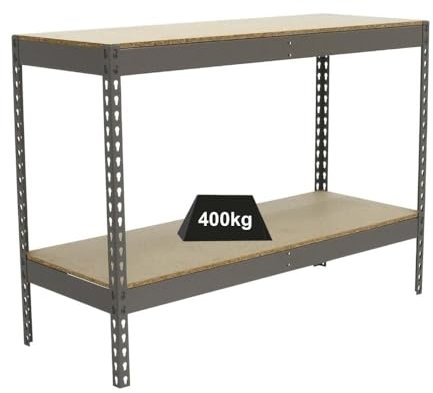 PROREGAL Schwerlastregal MINI Wood YETI Two | HxBxT 90x150x75cm | Fachlast 400kg | Grau | Regal Standregal Werkstattregal Lagerregal Kellerregal