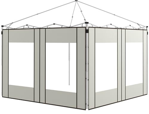 Outsunny Paredes Laterales para Carpa de 2 Paneles 295x195 cm Paredes Laterales de Repuesto de Tela Oxford con 2 Ventanas para Carpas de 6x3 m 3x3 m Crema