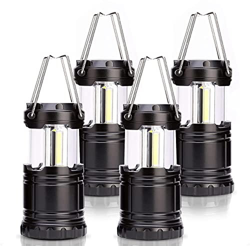 4 lámparas LED para acampar al aire libre, lámpara impermeable, lámpara alimentada por pilas, lámpara de camping de emergencia con gancho plegable, aplicable a huracán, emergencia, familia, cobertizo,