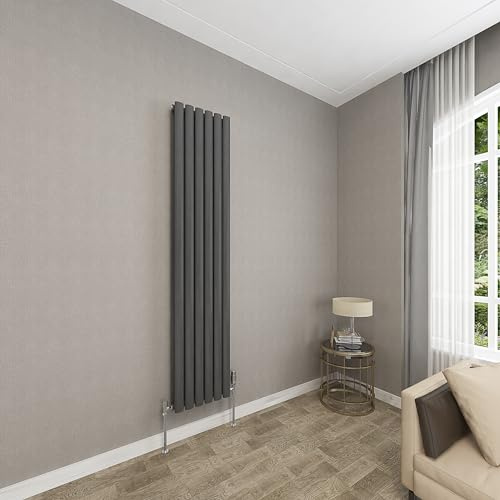 Sky bathroom | 1800x354mm - Modern Anthracite Vertical Double Panel Oval Column Radiator Central Heating Designer Radiator
