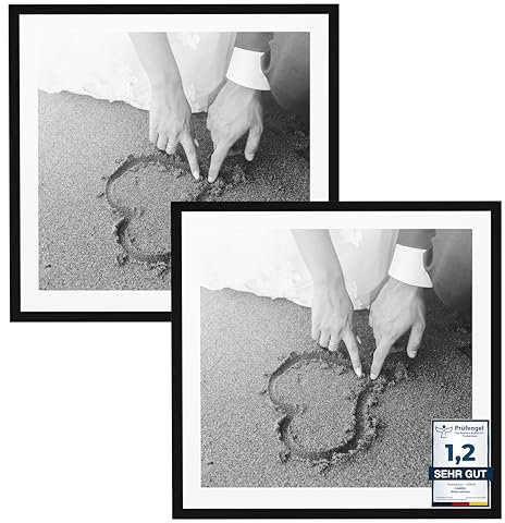 CABBEL Lot de 2 cadres photo 60x60 cm, noir, Cadre pour documents, collage, posters, Cadre en bois MDF et verre acrylique, Cadre photo, puzzle, images, cadres photo à suspendre